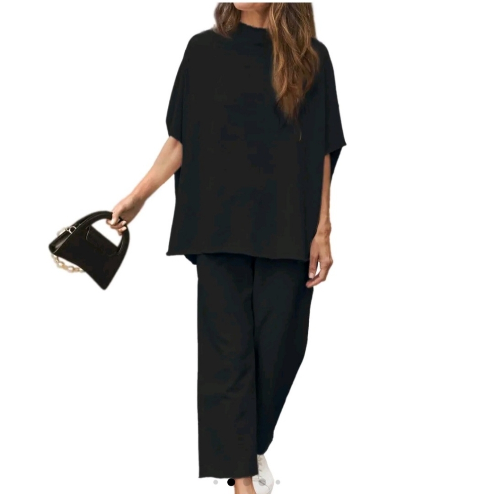 Womens two-piece cotton lounge set, Black, Size Medium, New with tags